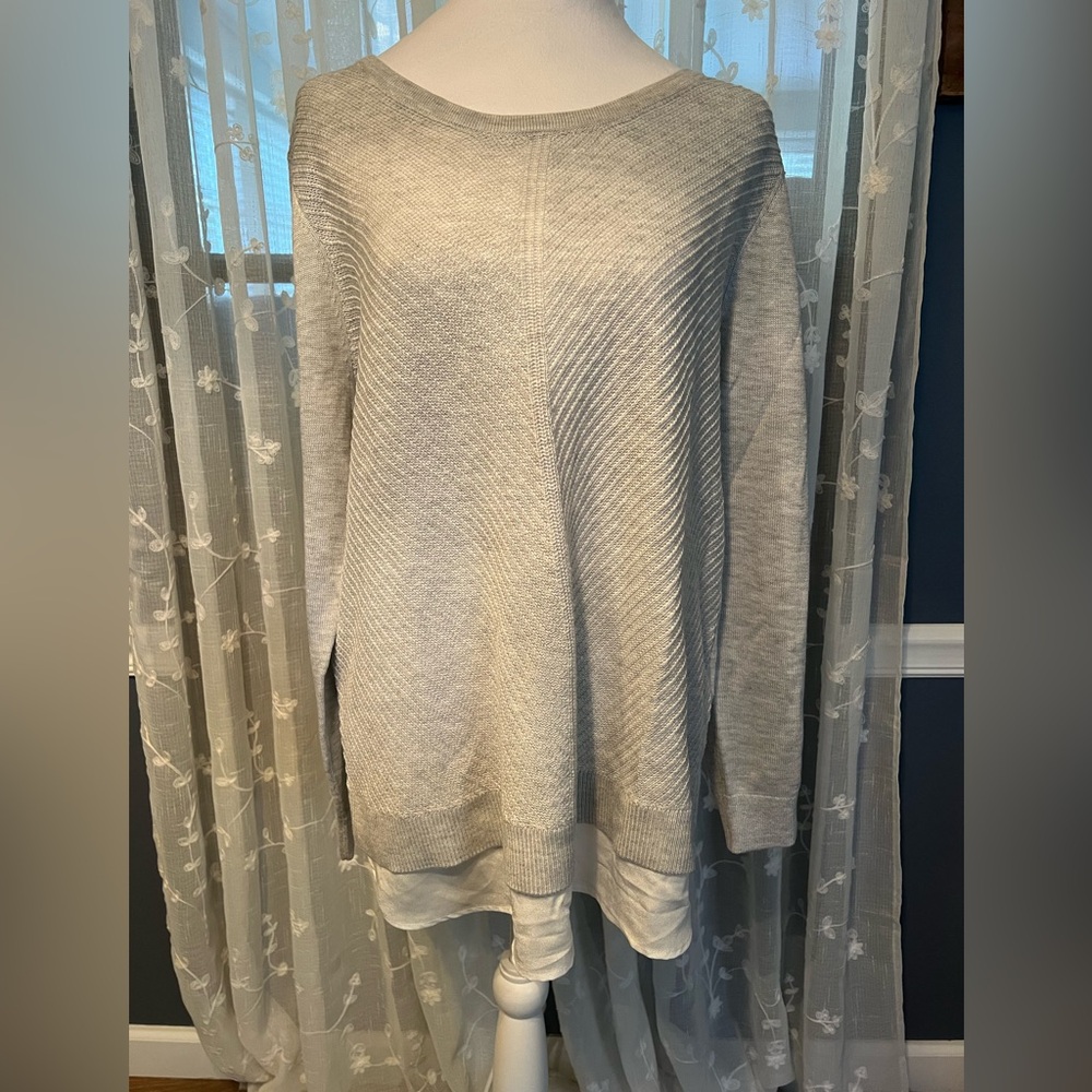 Calvin Klein Gray Sweater with Faux Blouse Accent